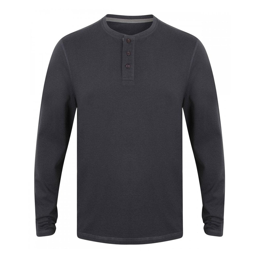 Gent's Washed Long Sleeve Soft Touch Cotton 3 Button T-shirt Men's Top FR130