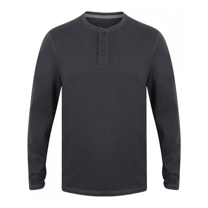 Gent's Washed Long Sleeve Soft Touch Cotton 3 Button T-shirt Men's Top FR130