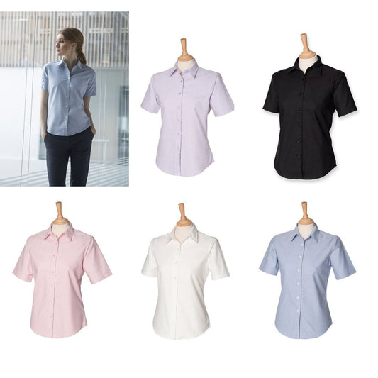 Ladies Henbury Short Sleeve Classic Wrinkle Resistant Cotton Shirt Blouse H516