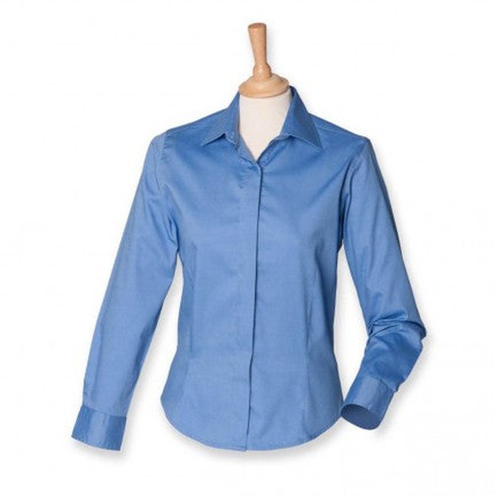 Ladies Long Sleeve Pinpoint Oxford Easy Care Work Shirt Smart Blouse H551