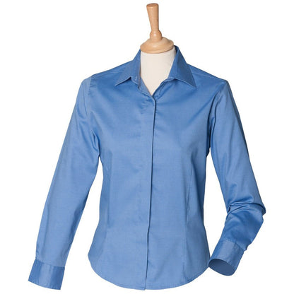 Ladies Long Sleeve Pinpoint Oxford Easy Care Work Shirt Smart Blouse H551