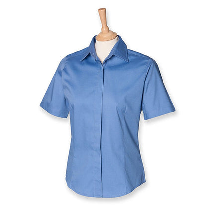 Ladies Henbury Short Sleeve Cotton Mix Easy Care Oxford Shirt Blouse H556