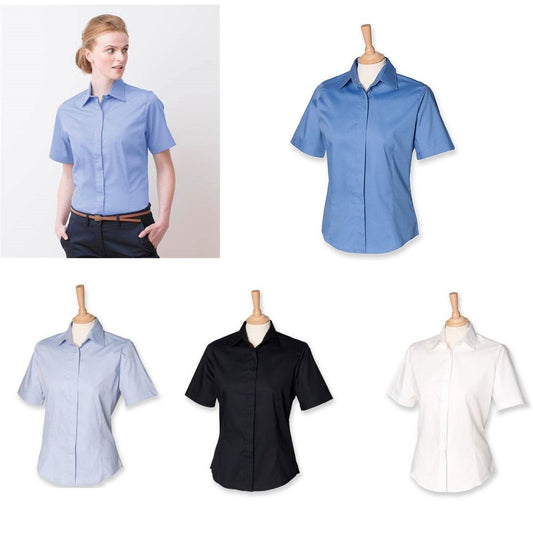 Ladies Henbury Short Sleeve Cotton Mix Easy Care Oxford Shirt Blouse H556
