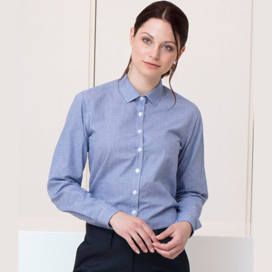 Ladies Long Sleeve Blue Gingham Easy Care Regular Fit Ladies Blouse H581