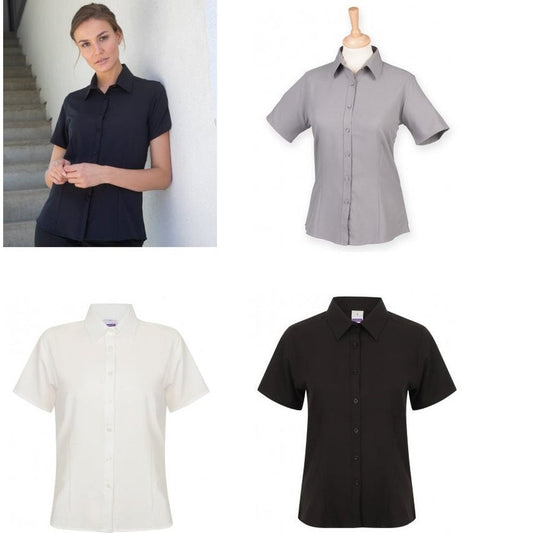 Ladies Anti-Bacterial Easy Care Minimal Iron Short Sleeve Blouse Shirt H596