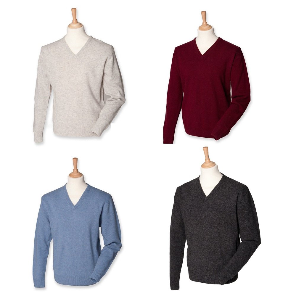 HENBURY Gents V neck lambswool jumper, more colours available H730
