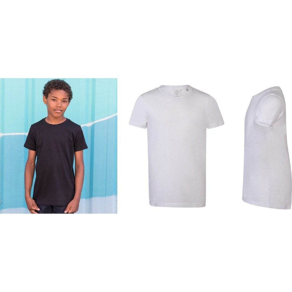 Kids Longer Length Dipped Hem Soft Cotton Short Sleeve T-Shirt Black White SM258