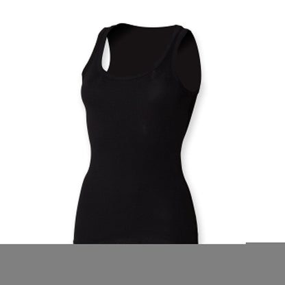 Ladies Cotton Rib Vest Tank Top Womens T-Shirt Black White Pink SK303