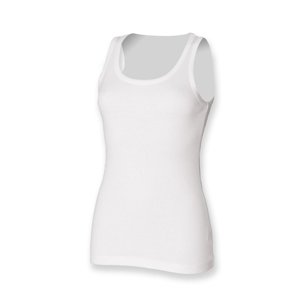 Ladies Cotton Rib Vest Tank Top Womens T-Shirt Black White Pink SK303