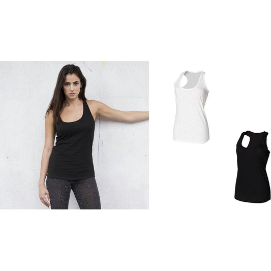 Ladies Cotton Slub Vest Racer Back Sleeveless Top White Black SK283