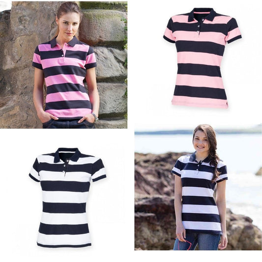 Ladies Front Row Full Stripe Short Sleeve Polo Shirt Tshirt Top FR211