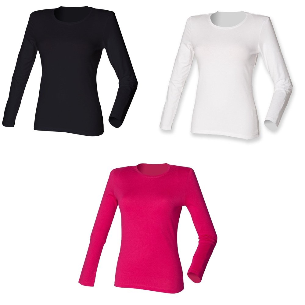 Ladies long sleeve Stretch Cotton T-shirt Women's Crew Neck Top SK111