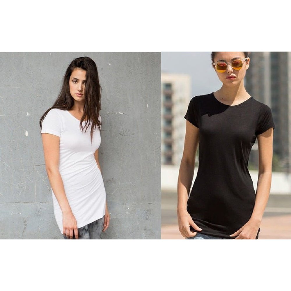 Ladies Longer Length Womens Slinky Short Sleeve T-Shirt Top SK261
