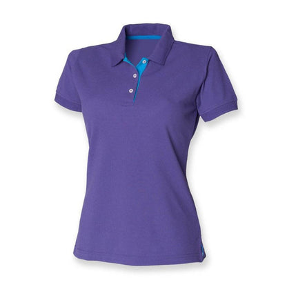 Ladies Poly Cotton Contrast Polo Shirt Women's T-Shirt Top H421
