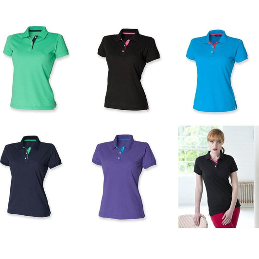 Ladies Poly Cotton Contrast Polo Shirt Women's T-Shirt Top H421