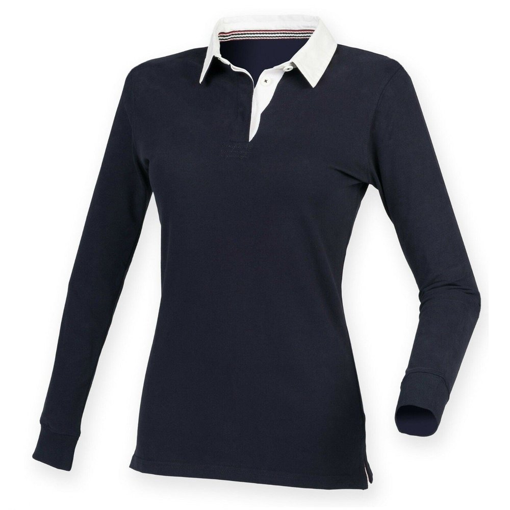 Ladies Premium Slim fit Super Soft Long Sleeve Rugby Shirt Women's Top FR105