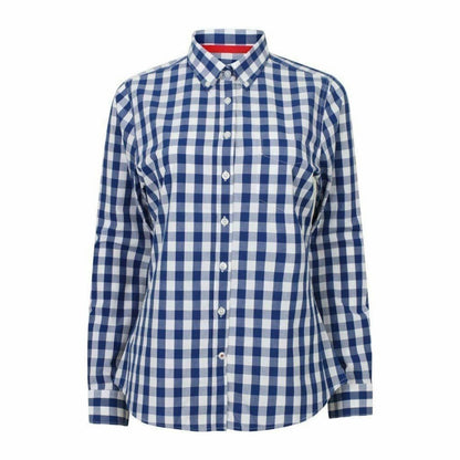 Ladies Semi-Fitted Long Sleeve Cotton Blue Checked Shirt Blouse FR503