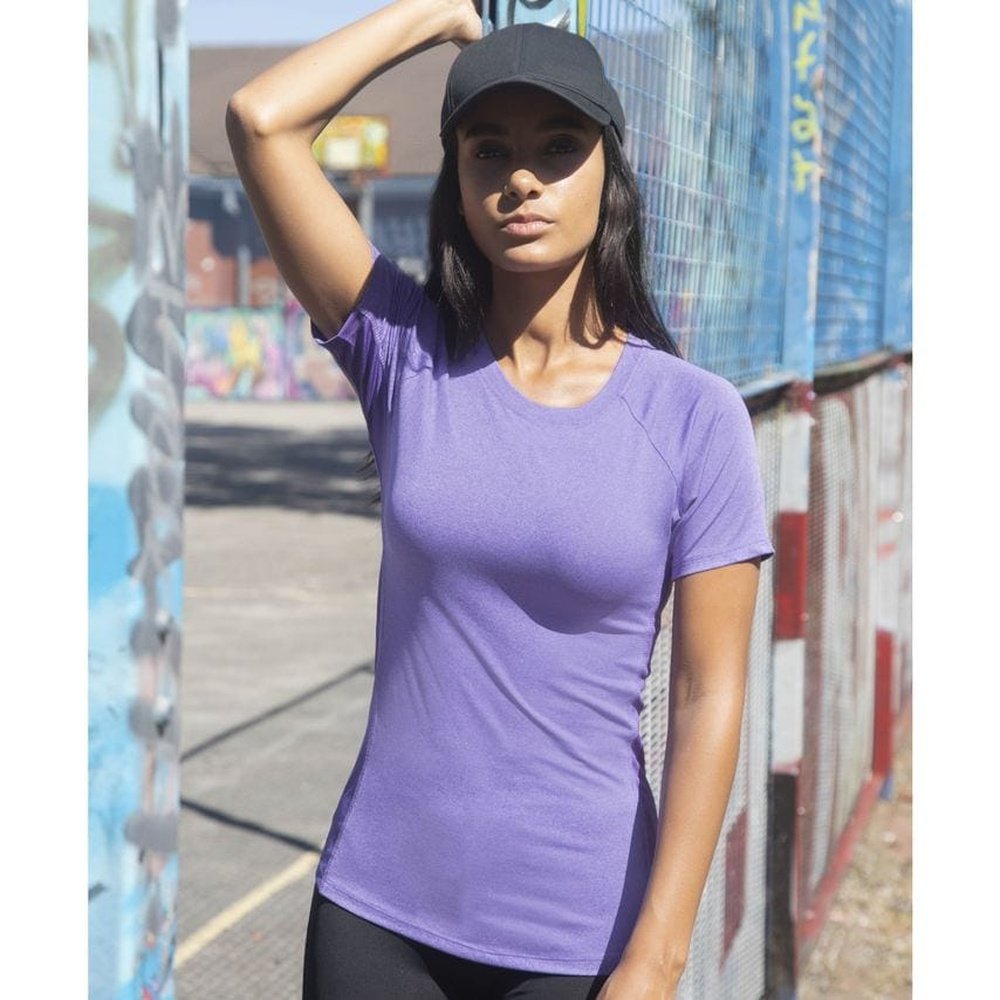 Ladies Slim Fit Mesh Side Paneled Crew Neck Short Sleeve Sport T-Shirt Top TL516