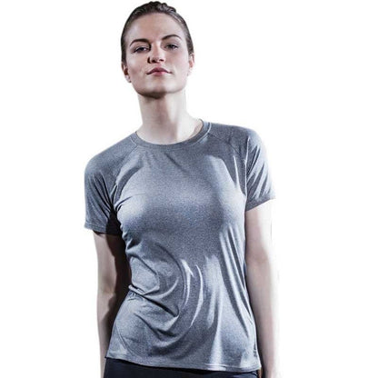 Ladies Slim Fit Mesh Side Paneled Crew Neck Short Sleeve Sport T-Shirt Top TL516