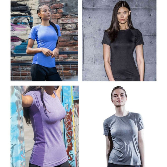 Ladies Slim Fit Mesh Side Paneled Crew Neck Short Sleeve Sport T-Shirt Top TL516