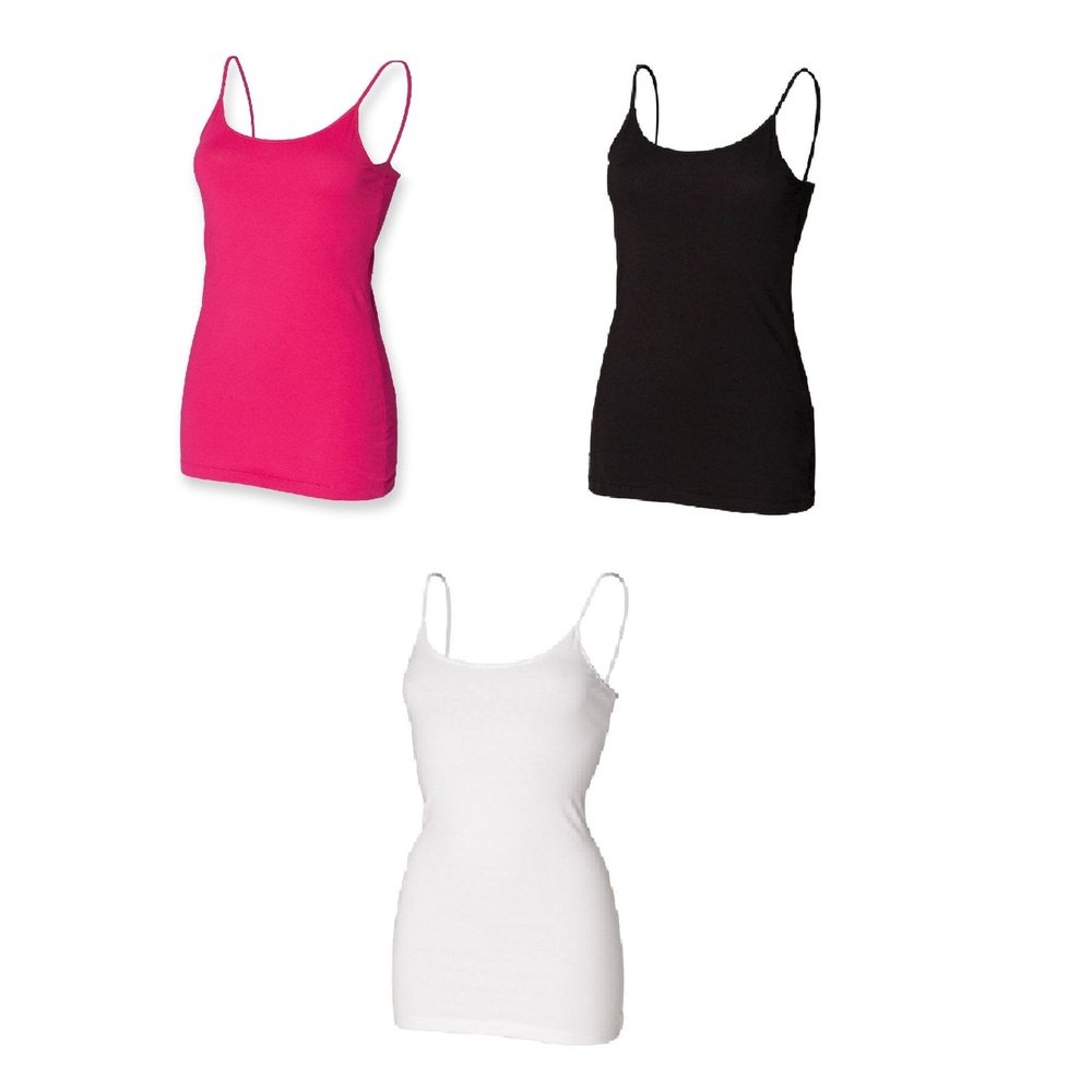 Ladies Spaghetti Adjustable Strap Cotton Vest Top SK212