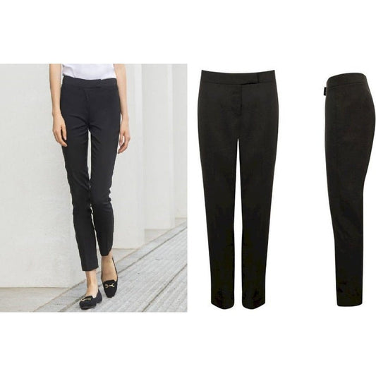 Ladies Tapered Leg Flattering Flat Front Polyester Black Trouser Size 8-20 H631