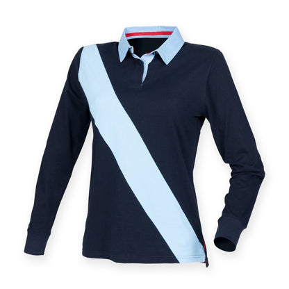 Ladies Womens Soft Touch Diagonal Stripe Long Sleeve Front Row Rugby Shirt FR113