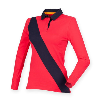 Ladies Womens Soft Touch Diagonal Stripe Long Sleeve Front Row Rugby Shirt FR113