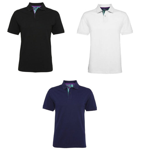 Mens Asquith & Fox Cotton Check Trimmed Gents Polo Shirt T-shirt S-3XL AQ014