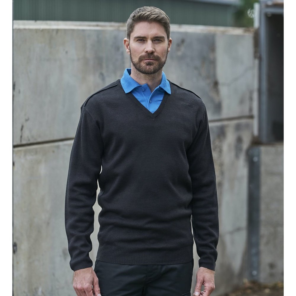 Mens Black Navy V Neck Long Sleeve Polyester Jumper Perfect For Work or School RX200