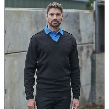 Mens Black Navy V Neck Long Sleeve Polyester Jumper Perfect For Work or School RX200