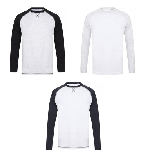 Men's Long Sleeve Baseball T-shirt Gent's Cotton Top FR140
