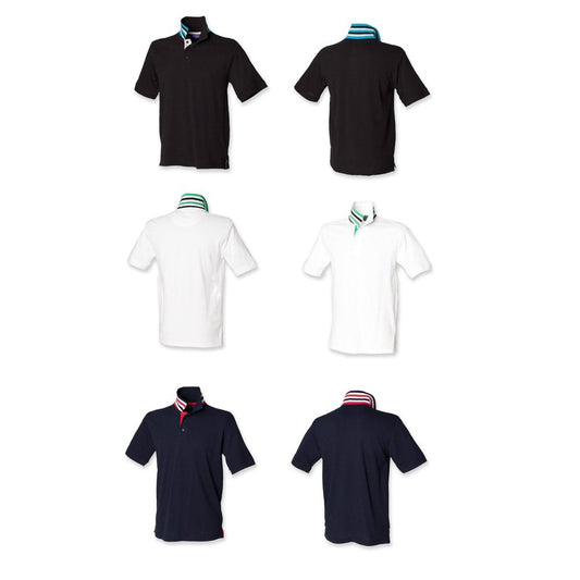 Men's Striped Collar Henbury Cotton Polo Shirt Gents T-shirt Top Navy Black H283
