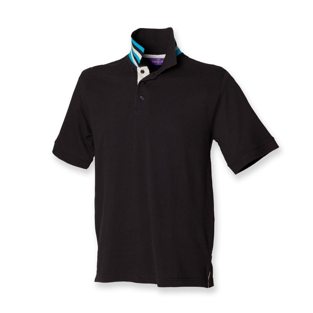Men's Striped Collar Henbury Cotton Polo Shirt Gents T-shirt Top Navy Black H283