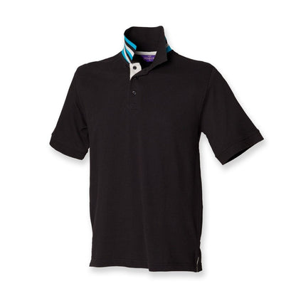 Men's Striped Collar Henbury Cotton Polo Shirt Gents T-shirt Top Navy Black H283