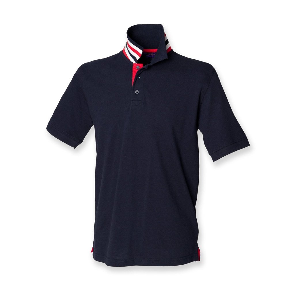 Men's Striped Collar Henbury Cotton Polo Shirt Gents T-shirt Top Navy Black H283