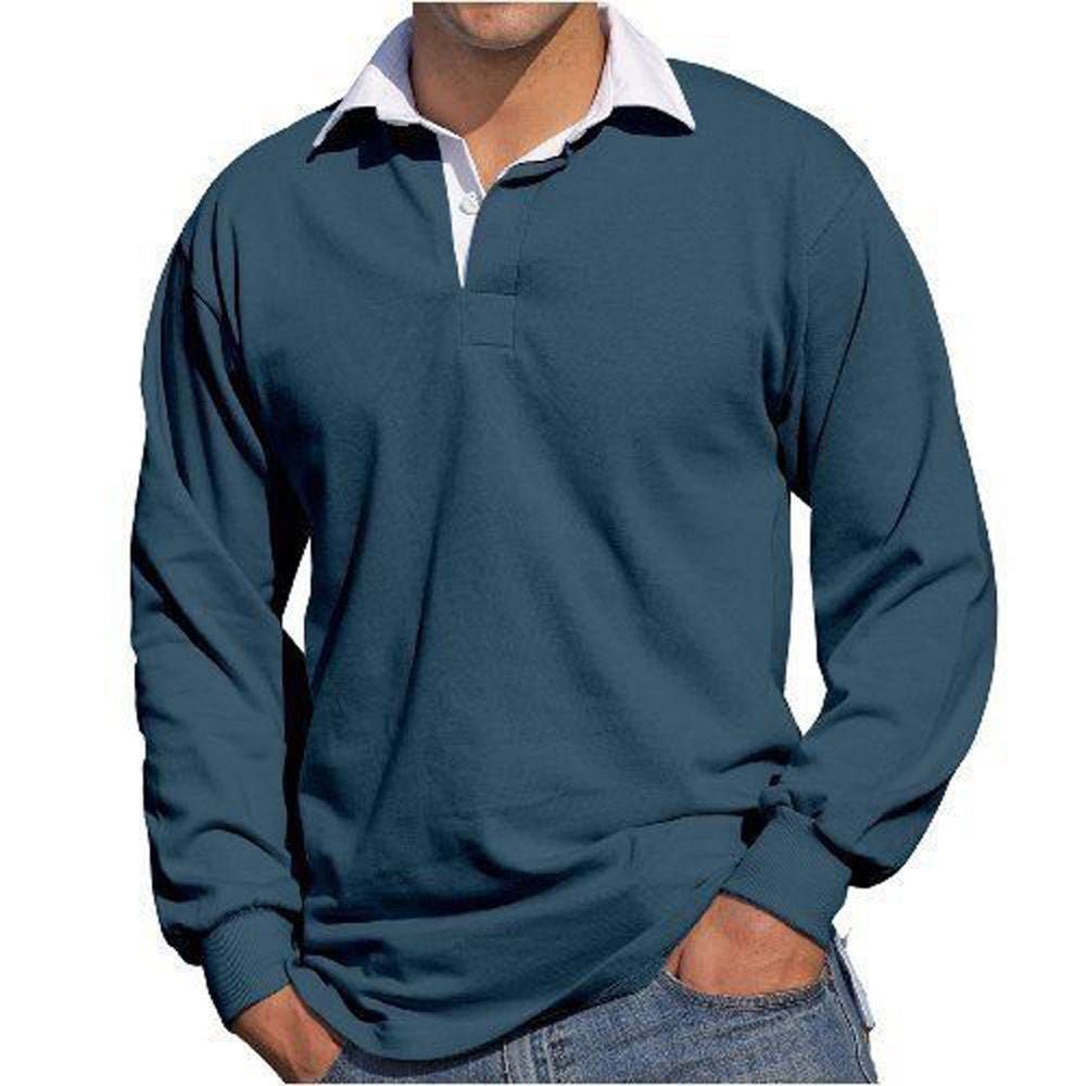 New Gents Long Sleeve Plain Front Row Rugby Shirt Top 10 Colours FR001