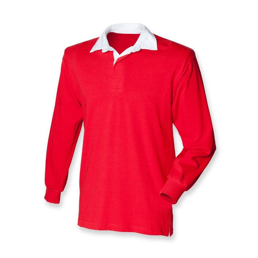 New Gents Long Sleeve Plain Front Row Rugby Shirt Top 10 Colours FR001