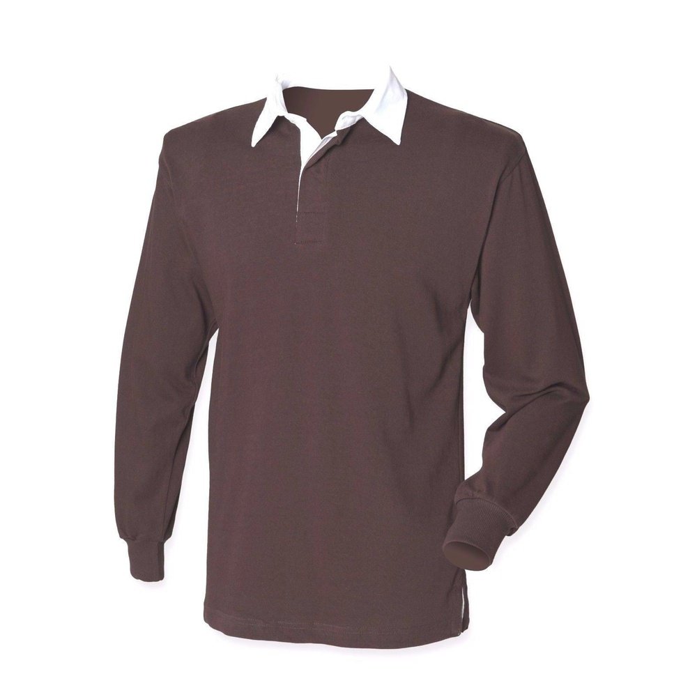 New Gents Long Sleeve Plain Front Row Rugby Shirt Top 10 Colours FR001