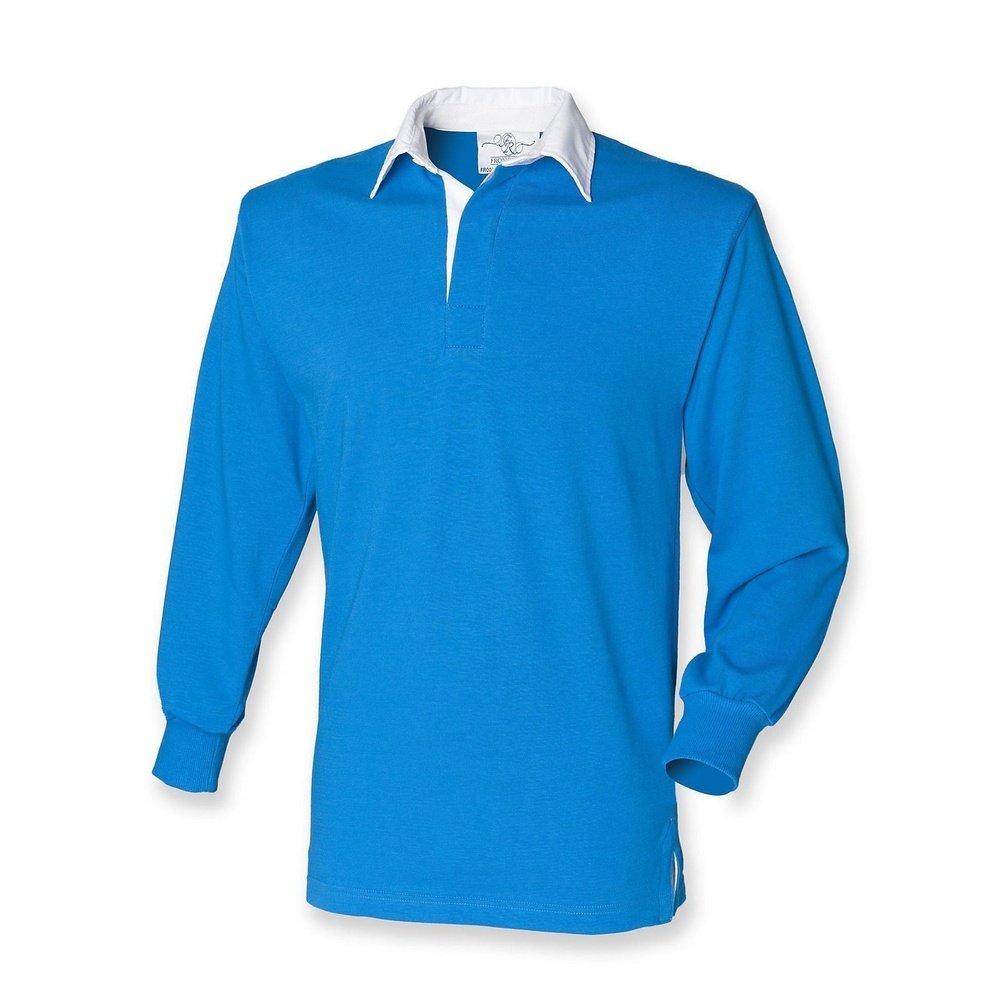New Gents Long Sleeve Plain Front Row Rugby Shirt Top 10 Colours FR001