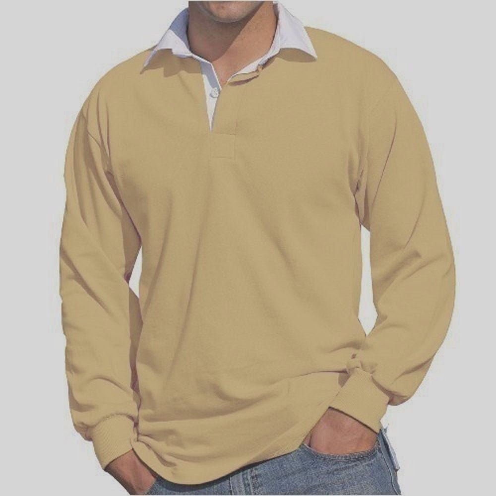 New Gents Long Sleeve Plain Front Row Rugby Shirt Top 10 Colours FR001