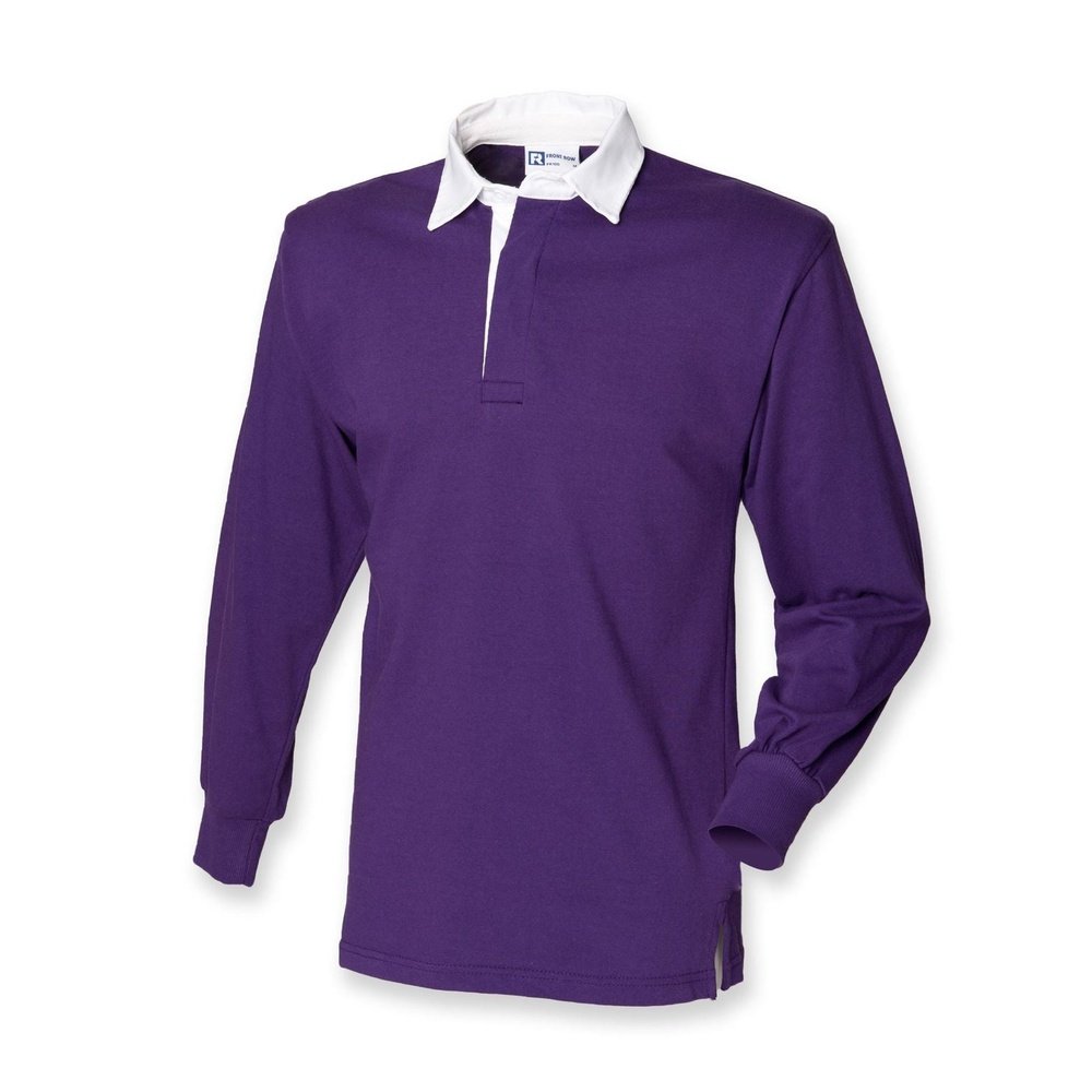 New Gents Long Sleeve Plain Front Row Rugby Shirt Top 10 Colours FR001