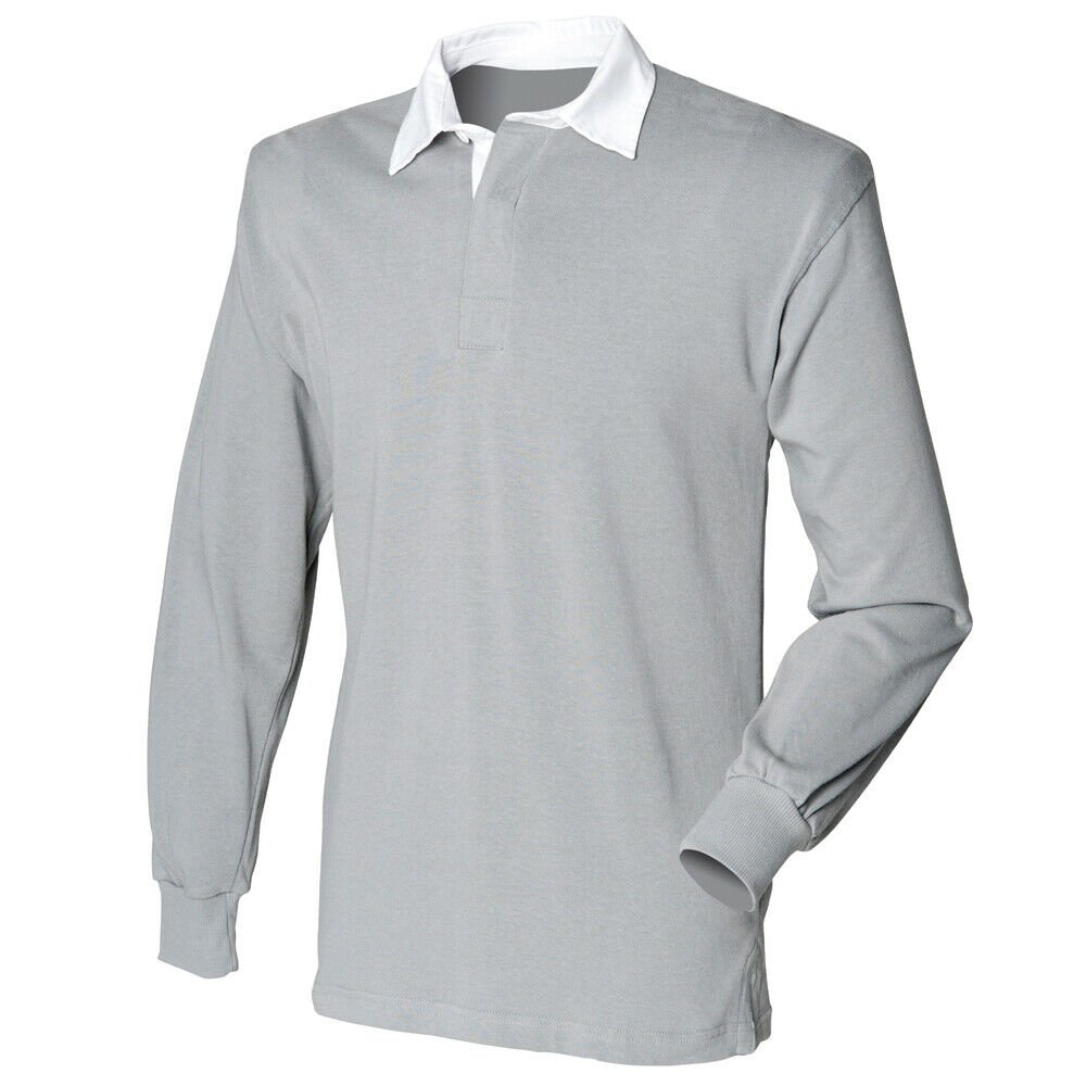 New Gents Long Sleeve Plain Front Row Rugby Shirt Top 10 Colours FR001