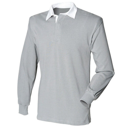 New Gents Long Sleeve Plain Front Row Rugby Shirt Top 10 Colours FR001