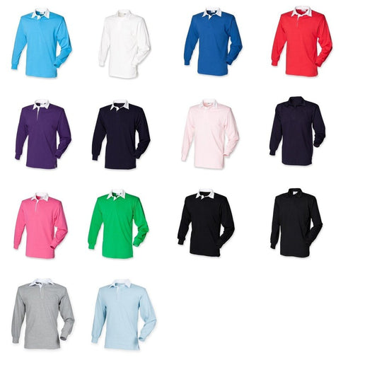 New Gents Long sleeve Plain Front Row Rugby Shirt Top FR100