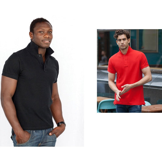 Mens Short Sleeve With Enforced Stand up Collar can be worn down Black Red SFM47